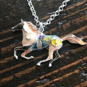 Equestrian Psychedelic Enamel HORSE Necklace 791